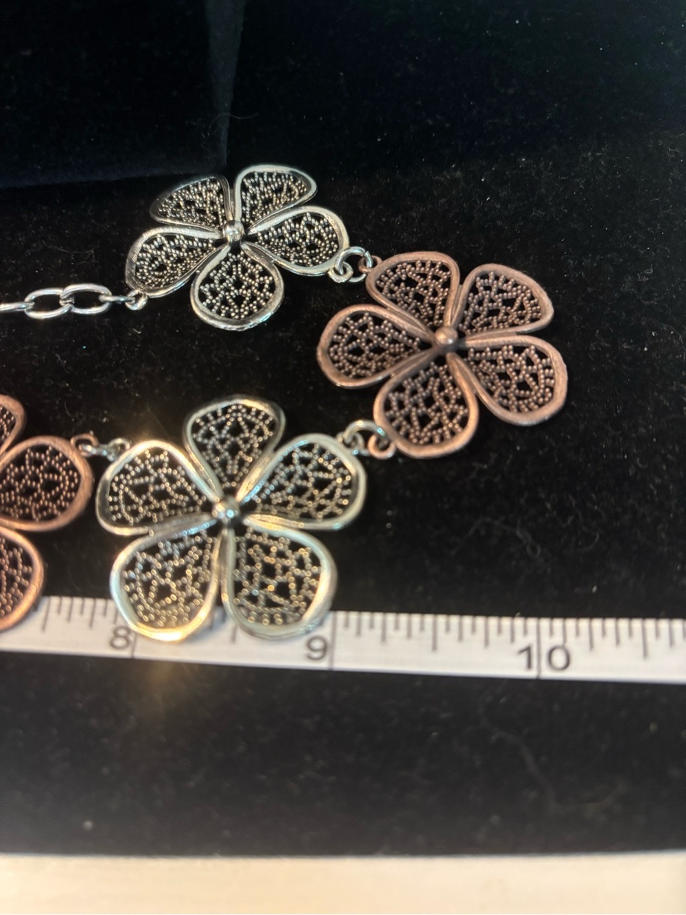 Filigree Flower Statement Necklace - Silver Tone